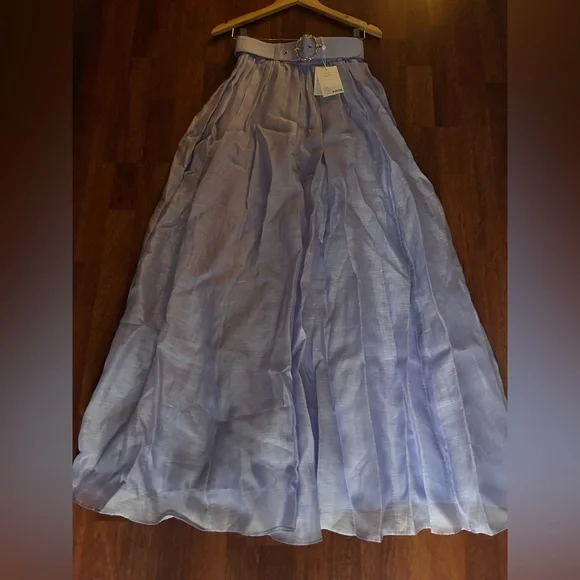 NWT Zimmermann Belted Linen Organza Maxi in Periwinkle Skirt 0 US4 - Picture 9 of 17